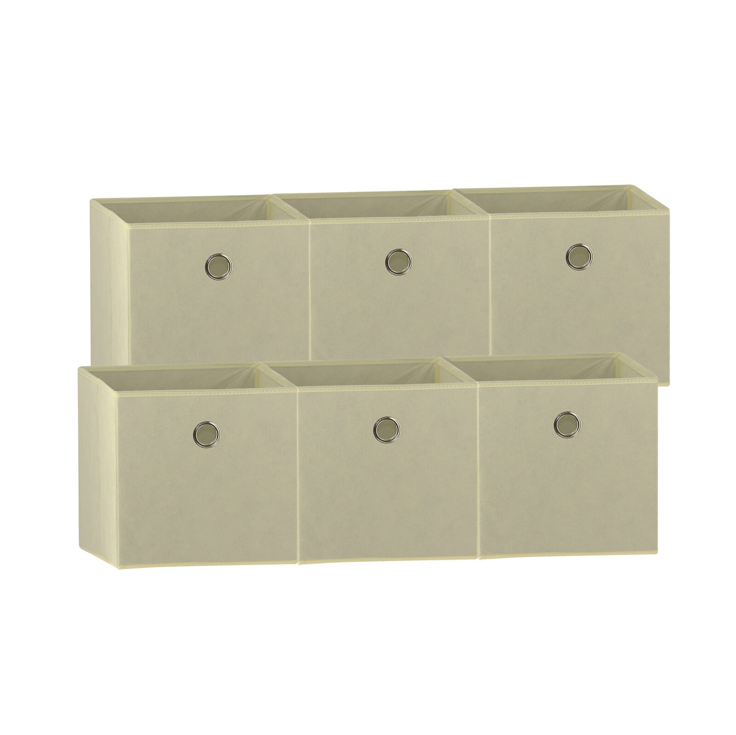 Beige 6-Pack Foldable Storage Cubes - Fabric Bookcase Organisers