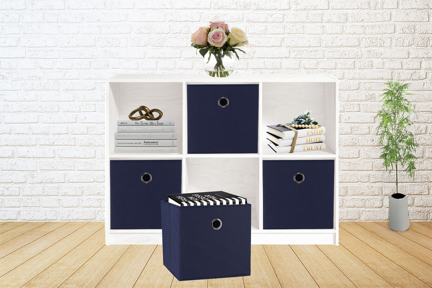 Dark Blue 6-Pack Foldable Storage Cubes - Fabric Bookcase Organisers
