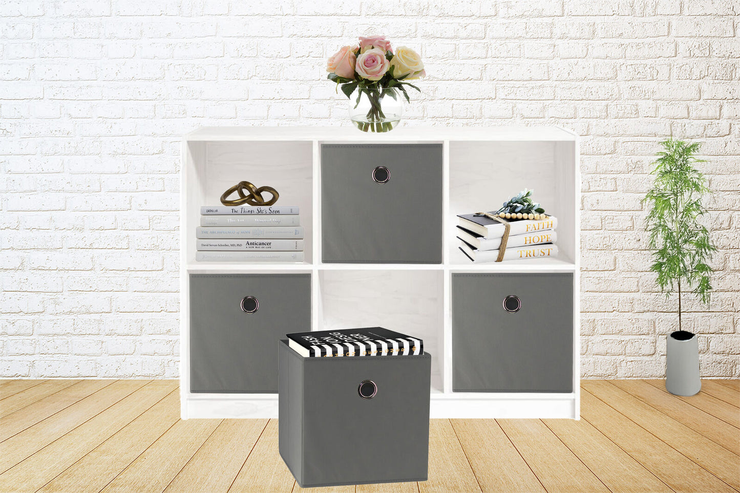 Grey 6-Pack Foldable Storage Cubes - Fabric Bookcase Organisers