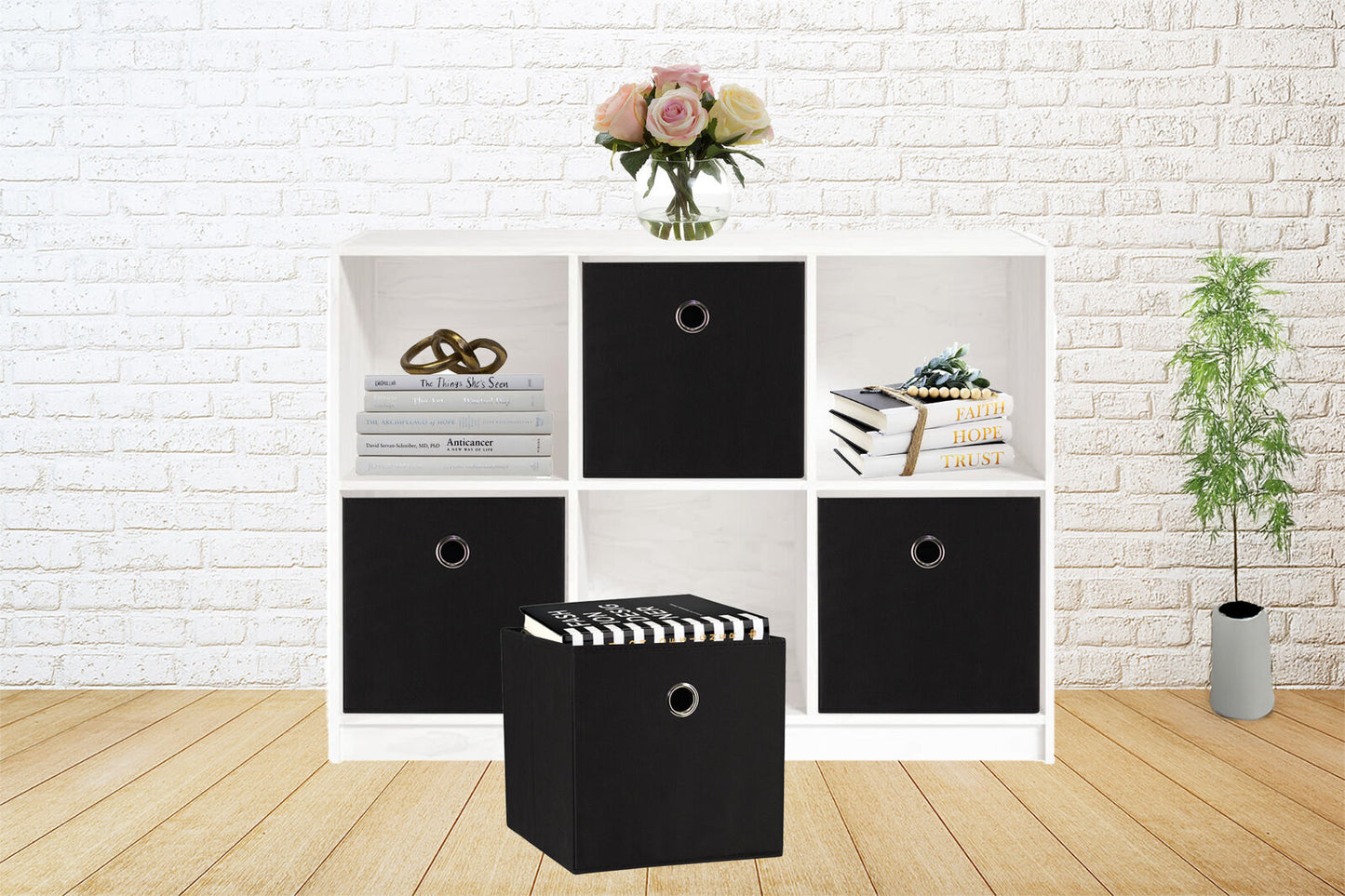 27x28x27 CM Black 8-Pack Foldable Storage Cubes - Fabric Bookcase Organizers for Toys and More