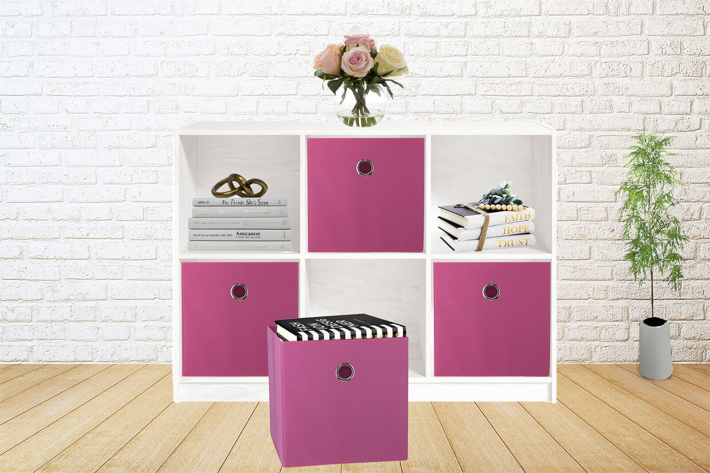 27x28x27 CM Dark Pink 8-Pack Foldable Storage Cubes - Fabric Bookcase Organizers for Toys and More