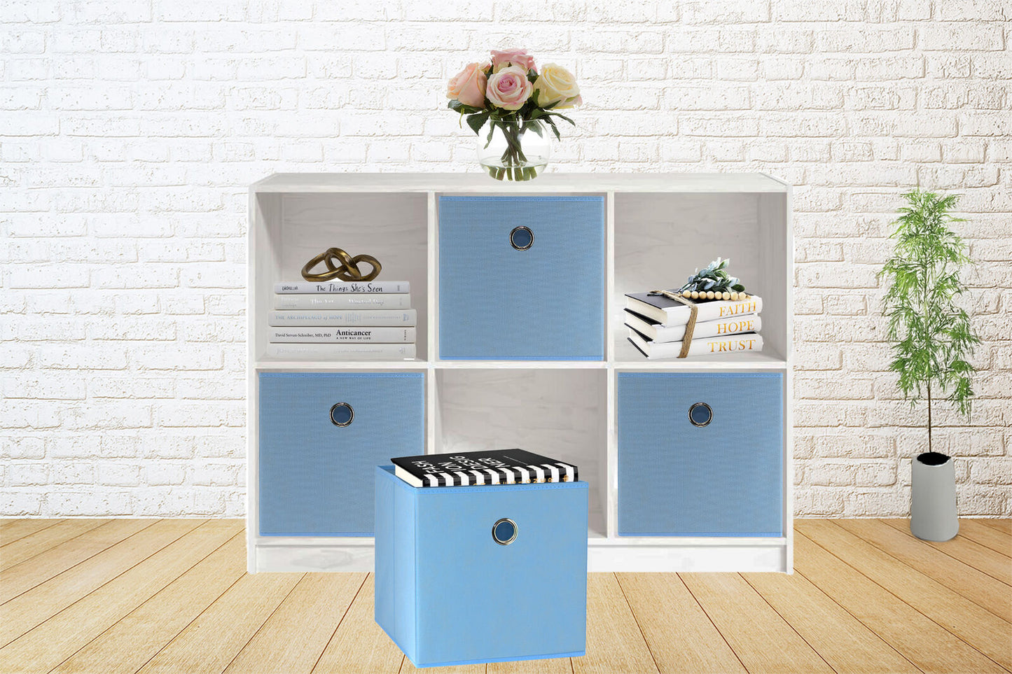 27x28x27 CM Light Blue 8-Pack Foldable Storage Cubes - Fabric Bookcase Organizers for Toys and More