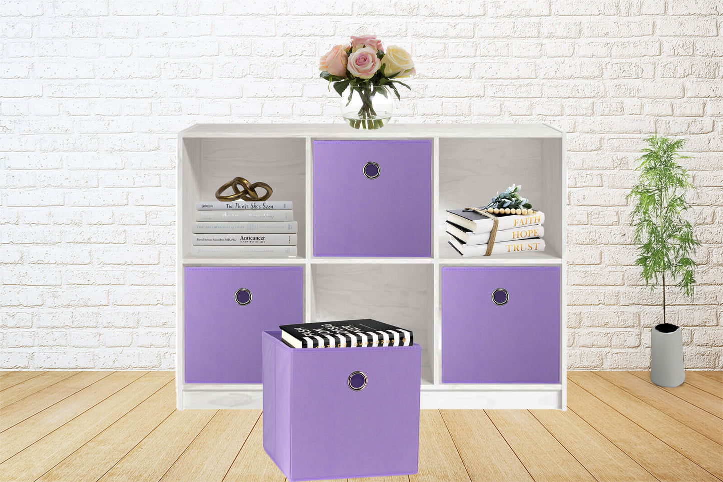 27x28x27 CM Light Purple 8-Pack Foldable Storage Cubes - Fabric Bookcase Organizers for Toys and More