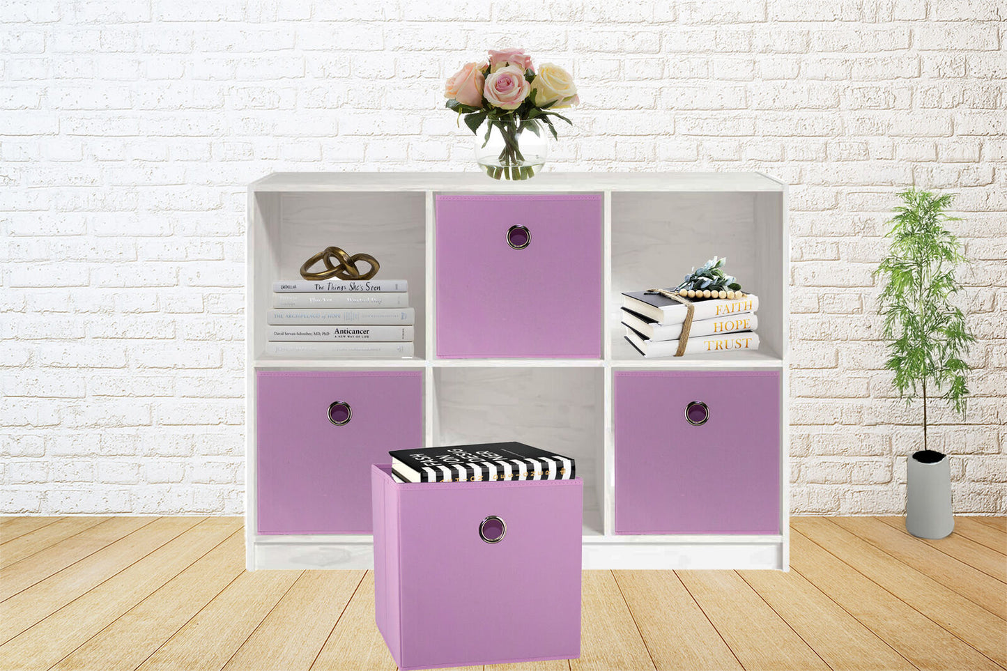 27x28x27 CM Light Pink 8-Pack Foldable Storage Cubes - Fabric Bookcase Organizers for Toys and More