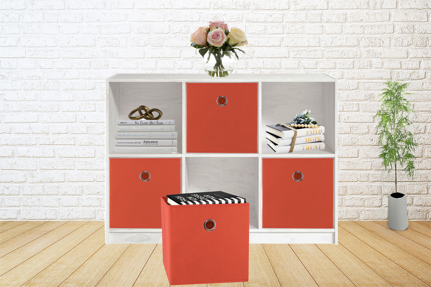 27x28x27 CM Red 8-Pack Foldable Storage Cubes - Fabric Bookcase Organizers for Toys and More