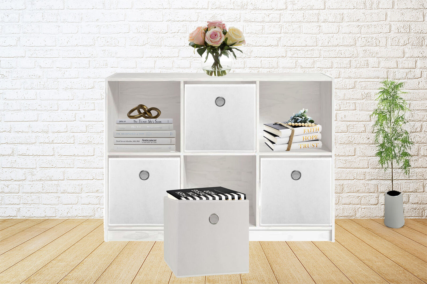 White 8-Pack Foldable Storage Cubes - Fabric Bookcase Organisers
