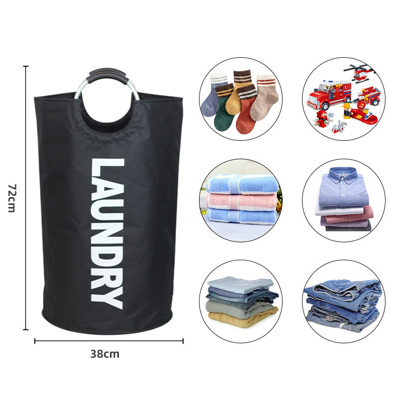 Black Large- Fabric Laundry Hamper Round Clothes Basket for Home Storage