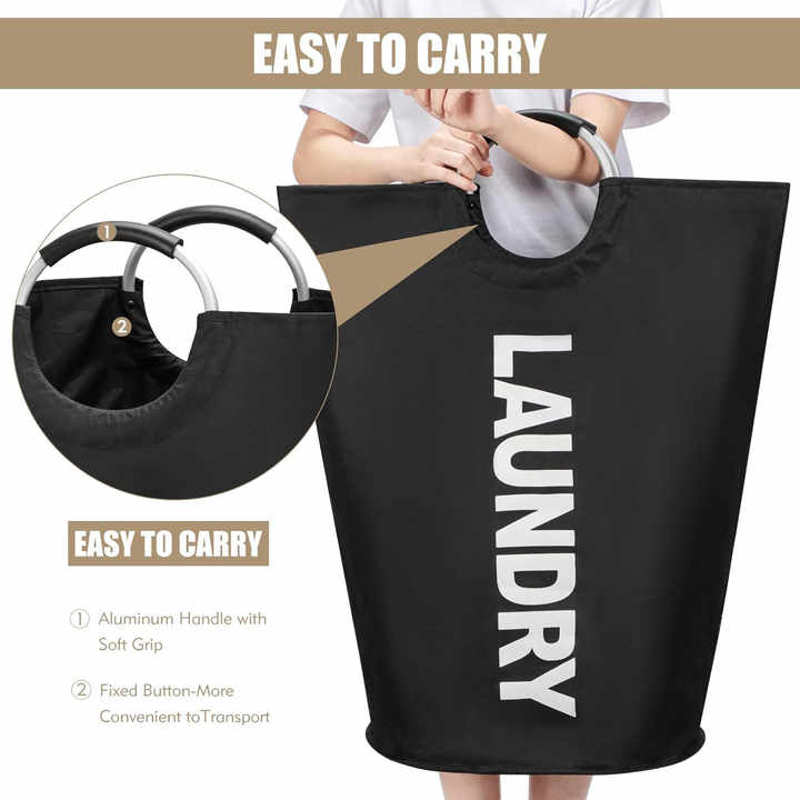 Black Large- Fabric Laundry Hamper Round Clothes Basket for Home Storage