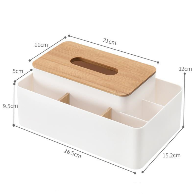 Multifunctional Tissue Box Organizer - Bamboo Lid with Dividers for Desktop Storage - Storage Nook
