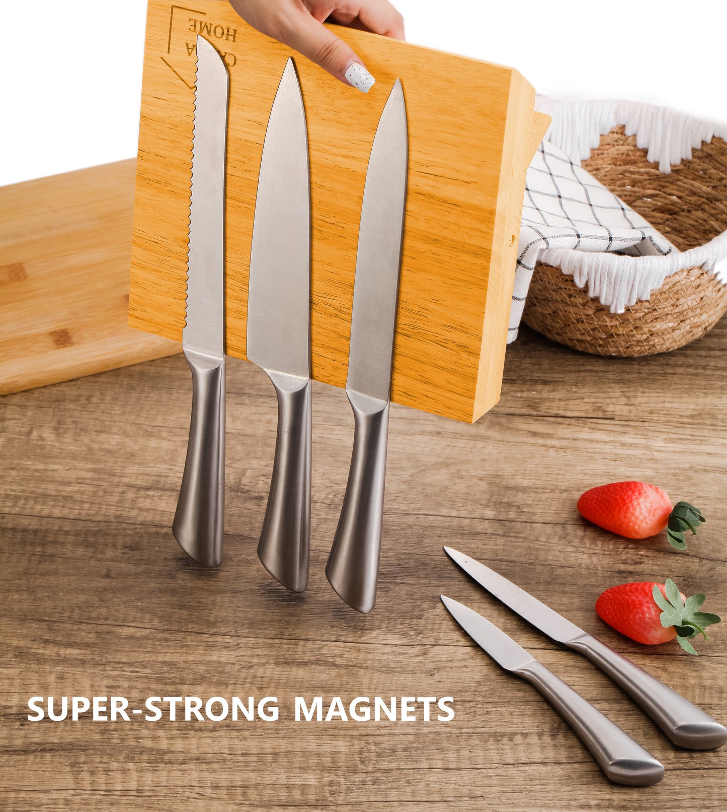 Natural Bamboo Magnetic Knife Block Holder