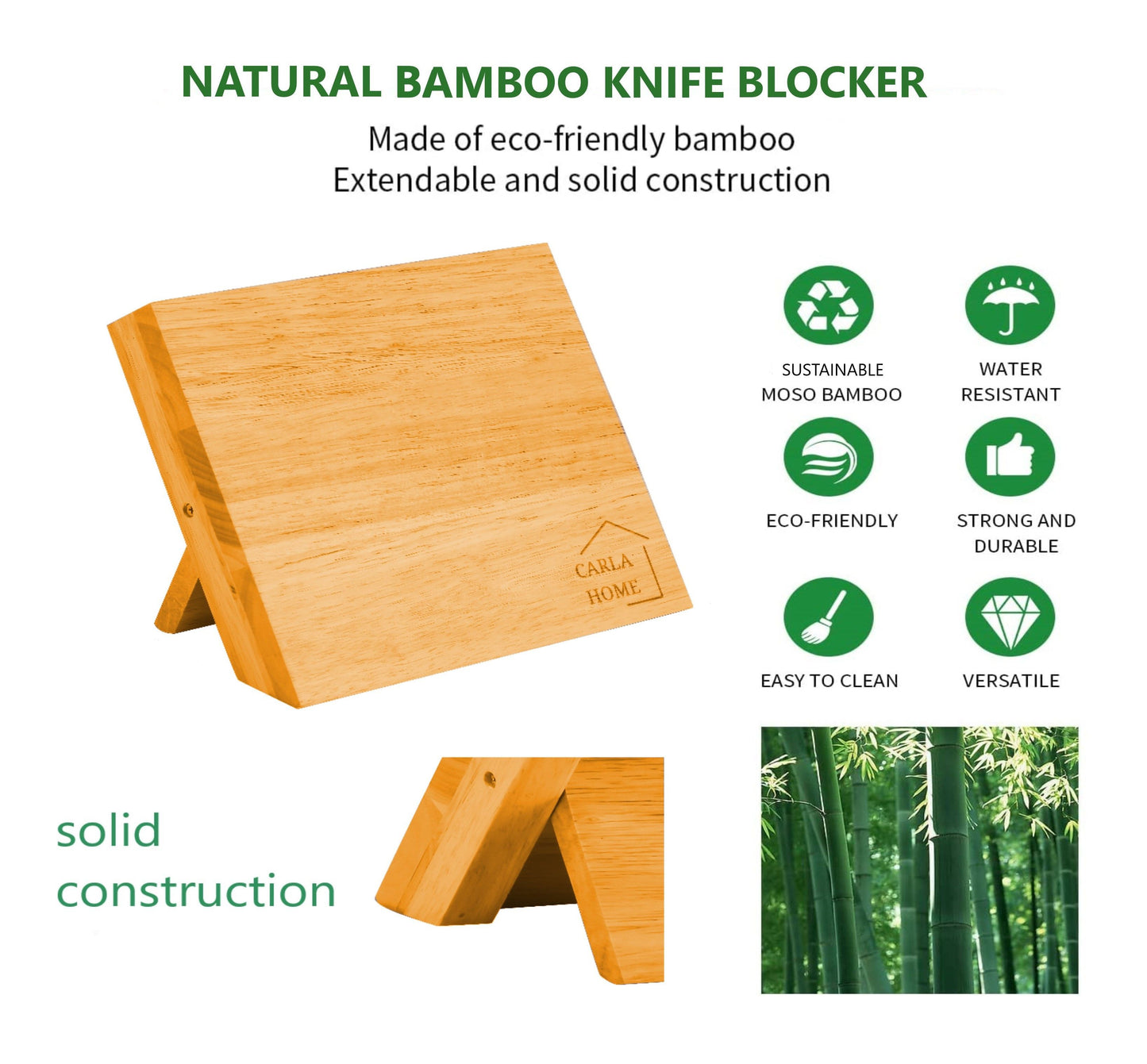 Natural Bamboo Magnetic Knife Block Holder
