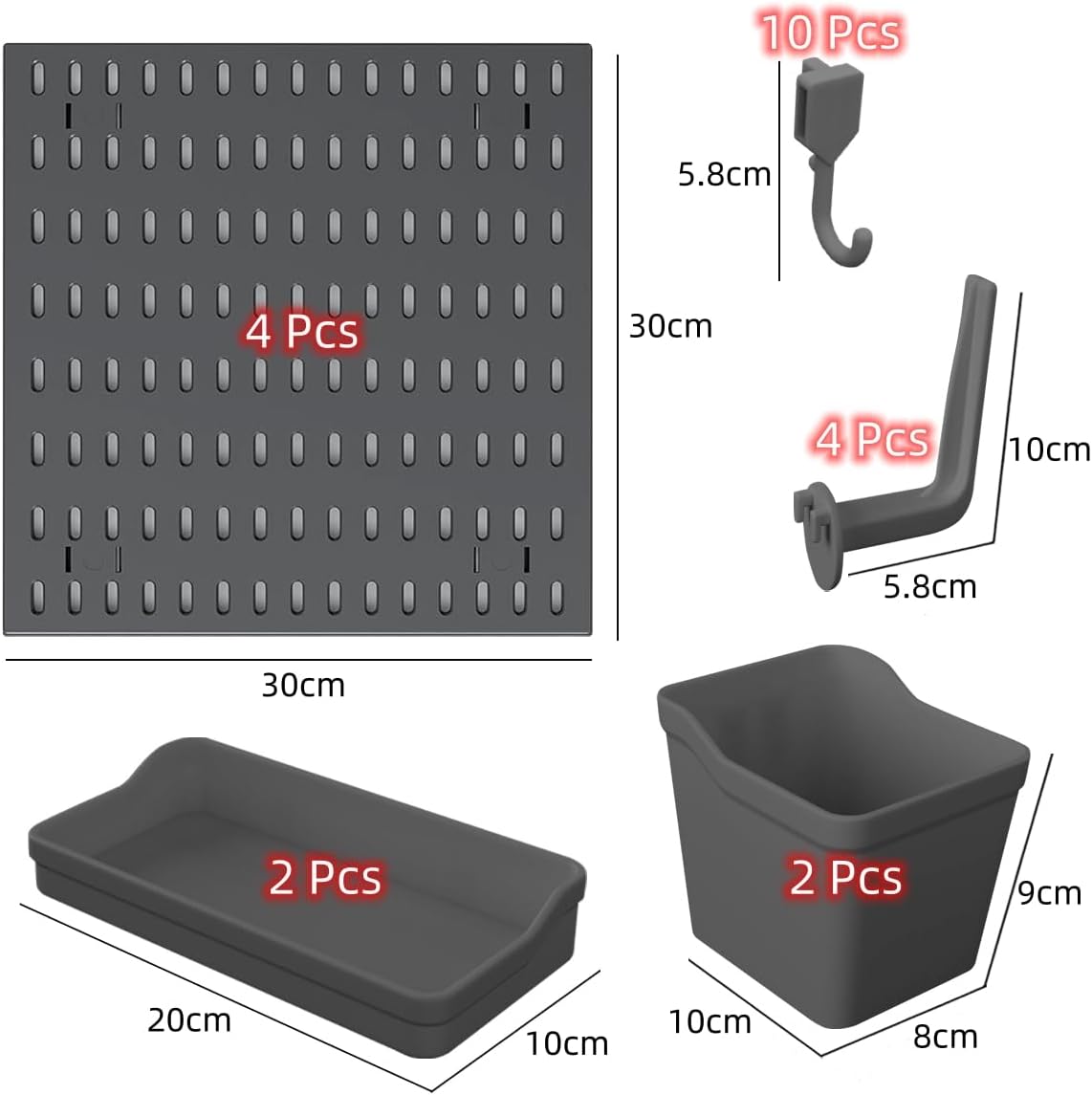 Pegboard Combination Kit with 4 Pegboards and 18 Accessories Modular Hanging for Wall Organiser - Black