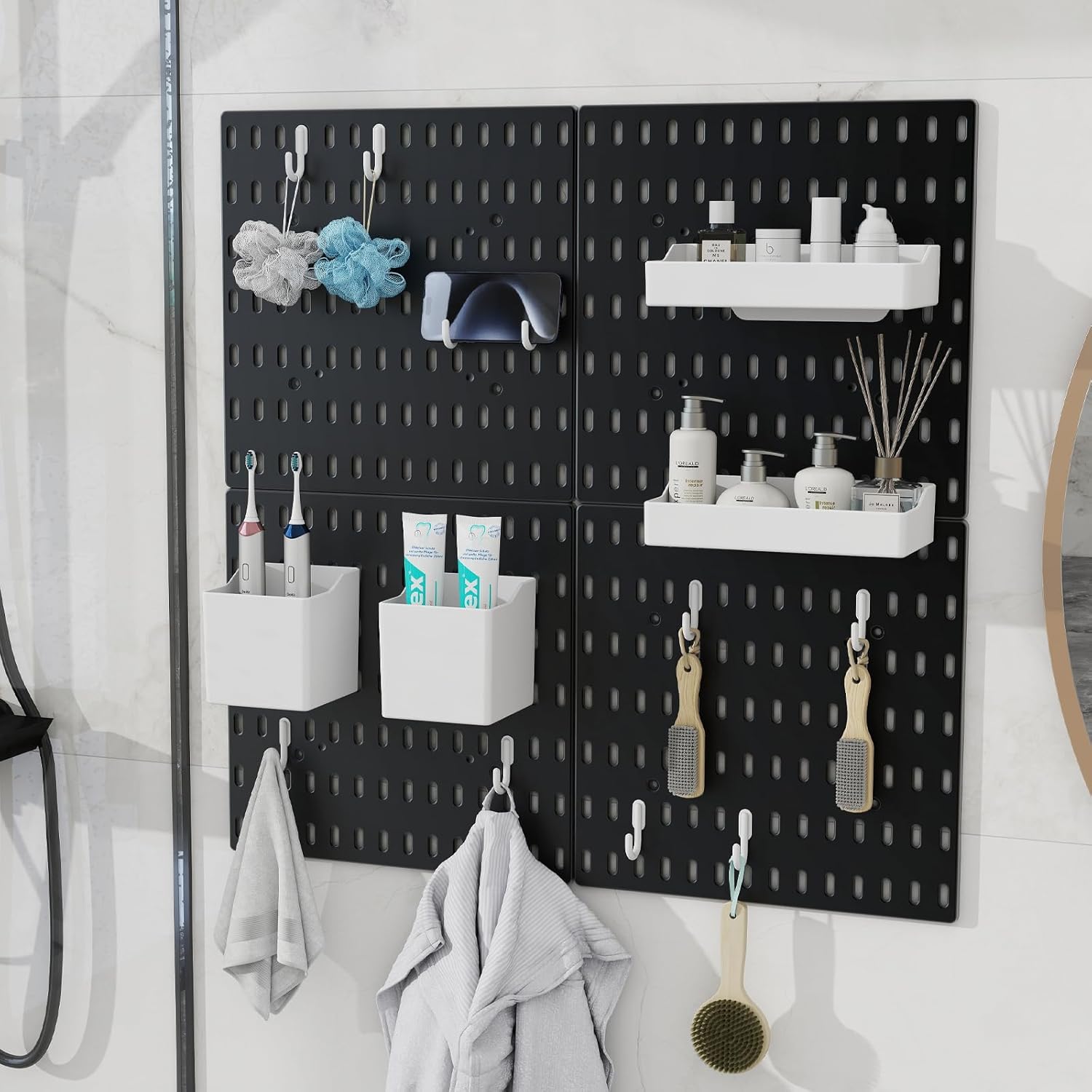 Pegboard Combination Kit with 4 Pegboards and 18 Accessories Modular Hanging for Wall Organiser - Black