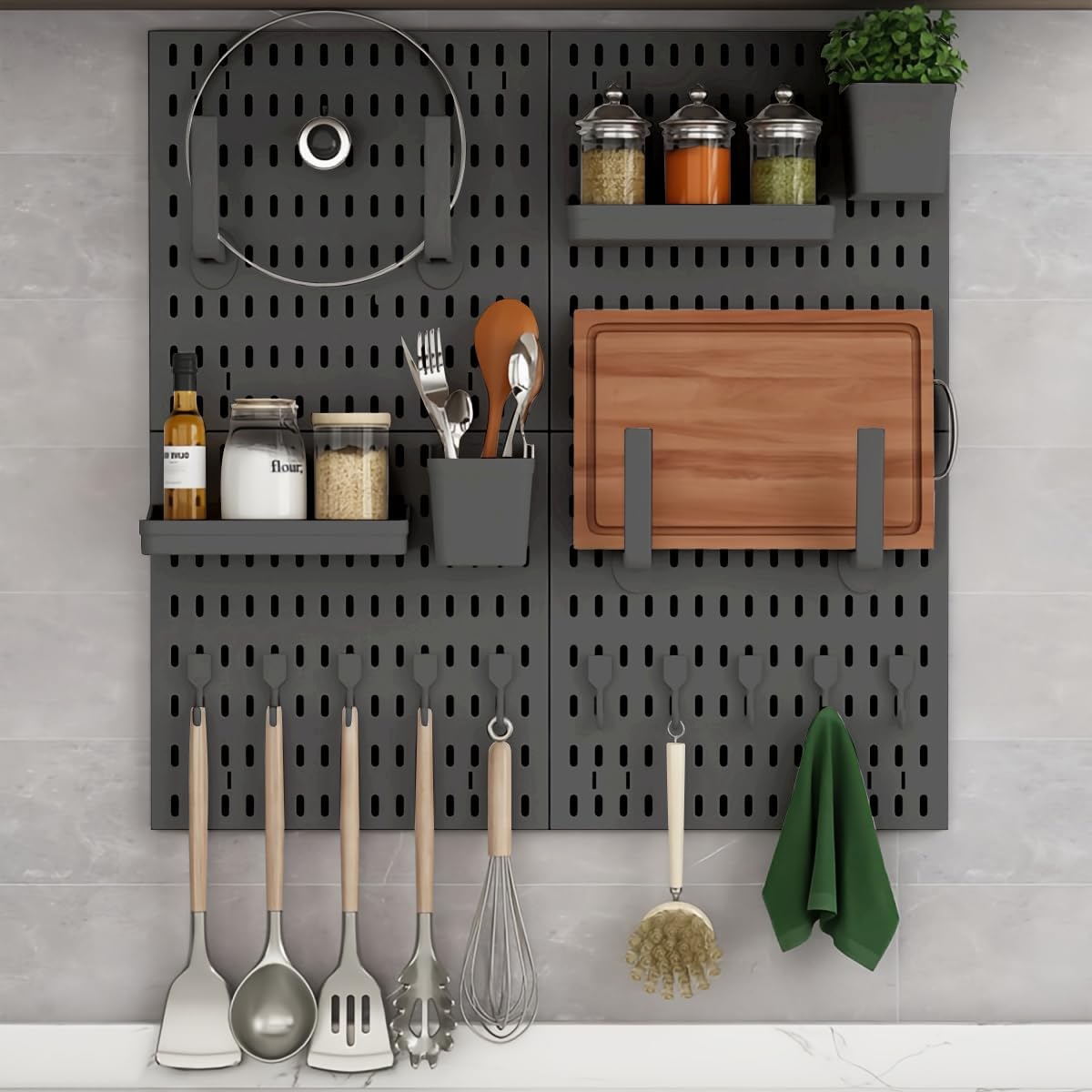 Pegboard Combination Kit with 4 Pegboards and 18 Accessories Modular Hanging for Wall Organiser - Black
