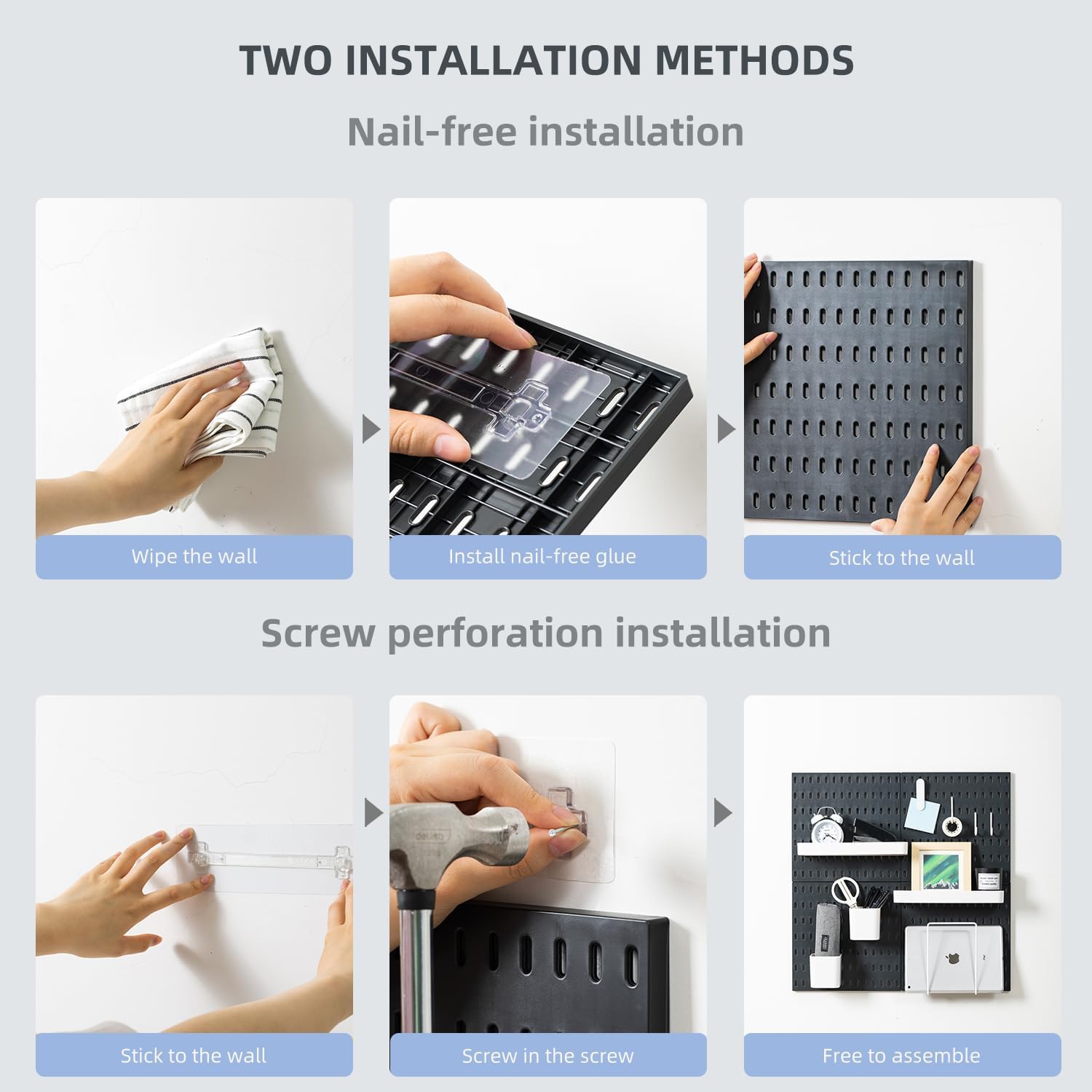 Pegboard Combination Kit with 4 Pegboards and 18 Accessories Modular Hanging for Wall Organiser - Black