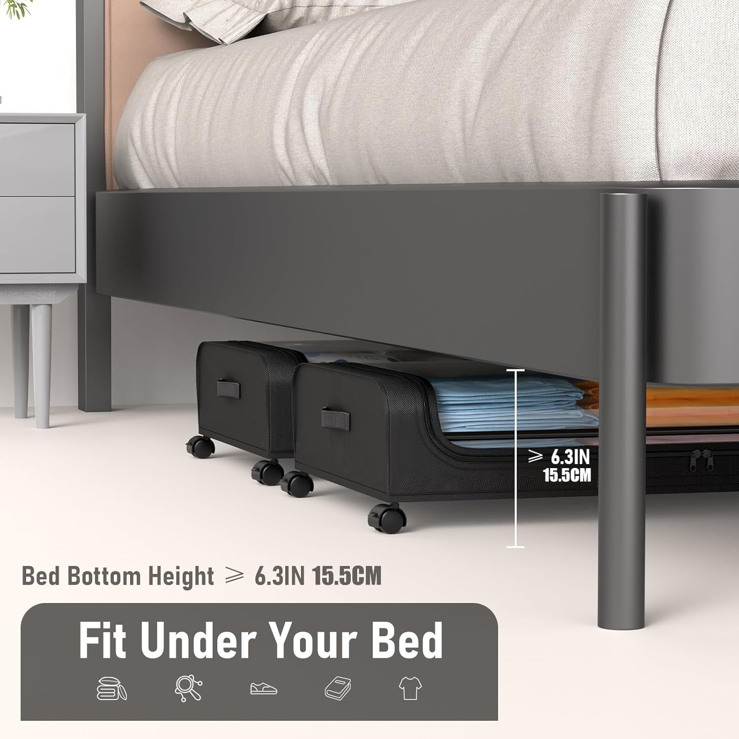 Under Bed Rolling Storage Containers with 50L Large Capacity and Wheels