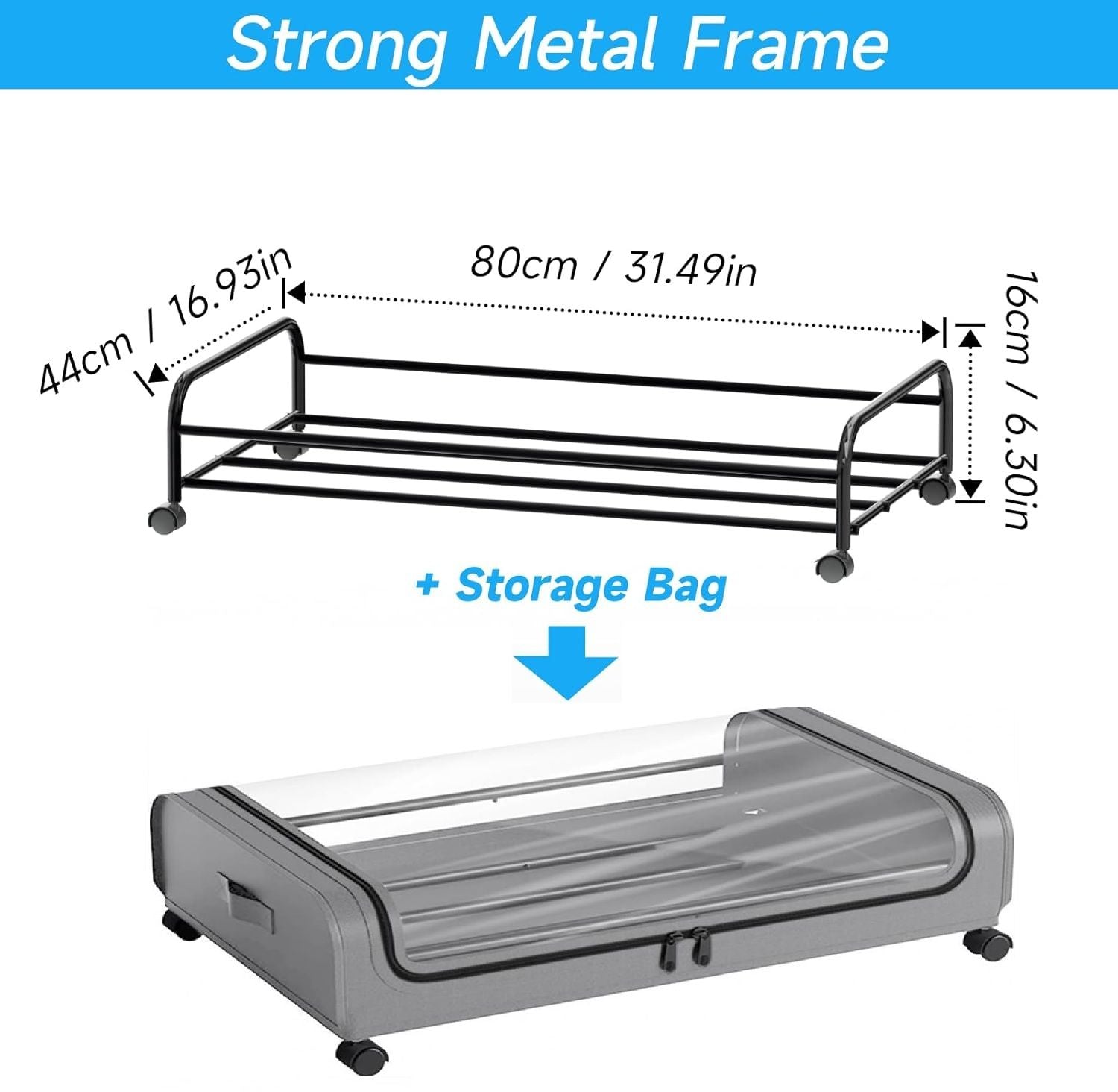 Under Bed Rolling Storage Containers with 50L Large Capacity and Wheels