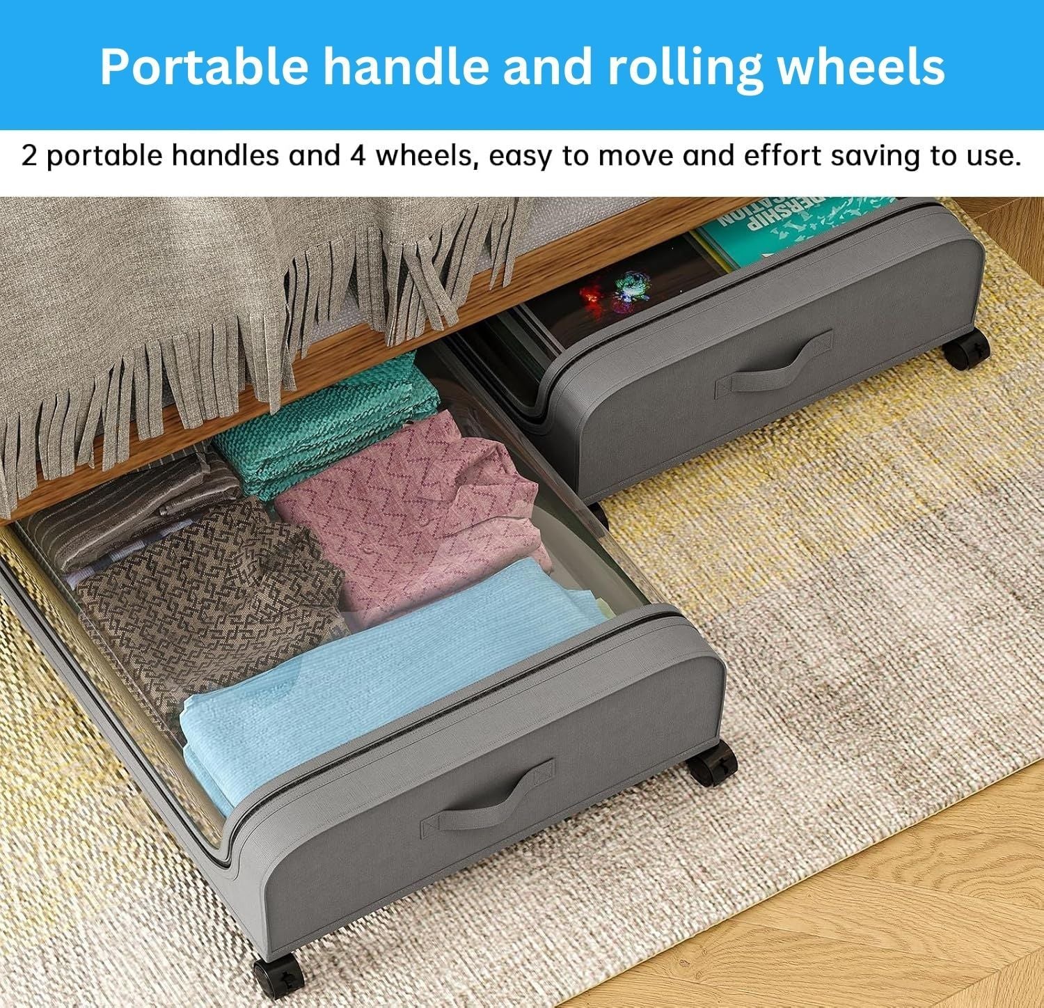 Under Bed Rolling Storage Containers with 50L Large Capacity and Wheels