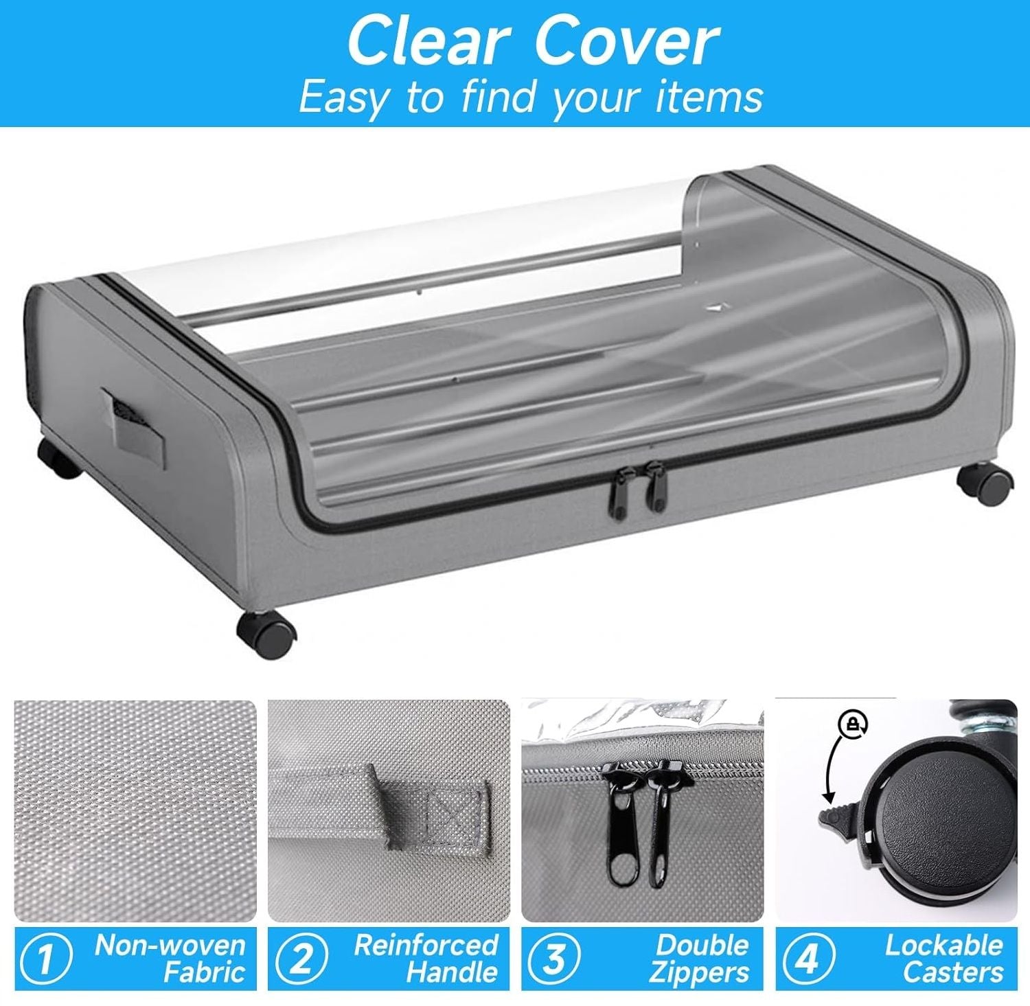 Under Bed Rolling Storage Containers with 50L Large Capacity and Wheels