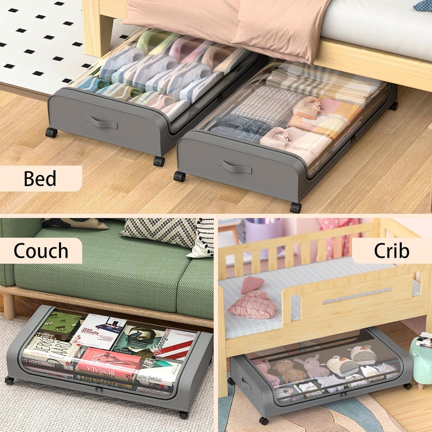 Under Bed Rolling Storage Containers with 50L Large Capacity and Wheels