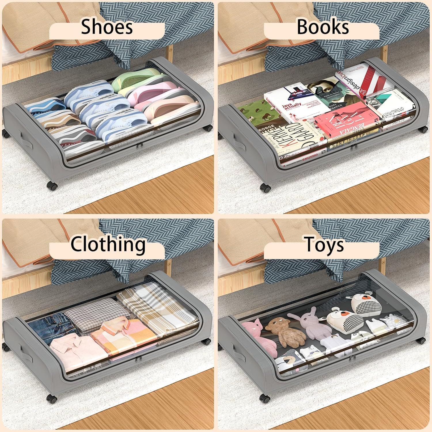 Under Bed Rolling Storage Containers with 50L Large Capacity and Wheels