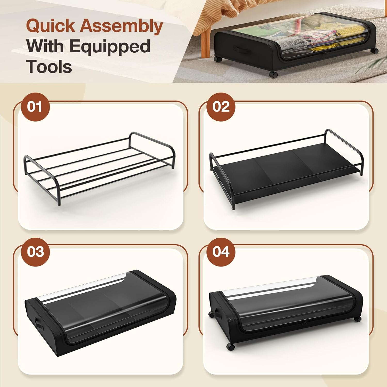Under Bed Rolling Storage Containers with 50L Large Capacity and Wheels