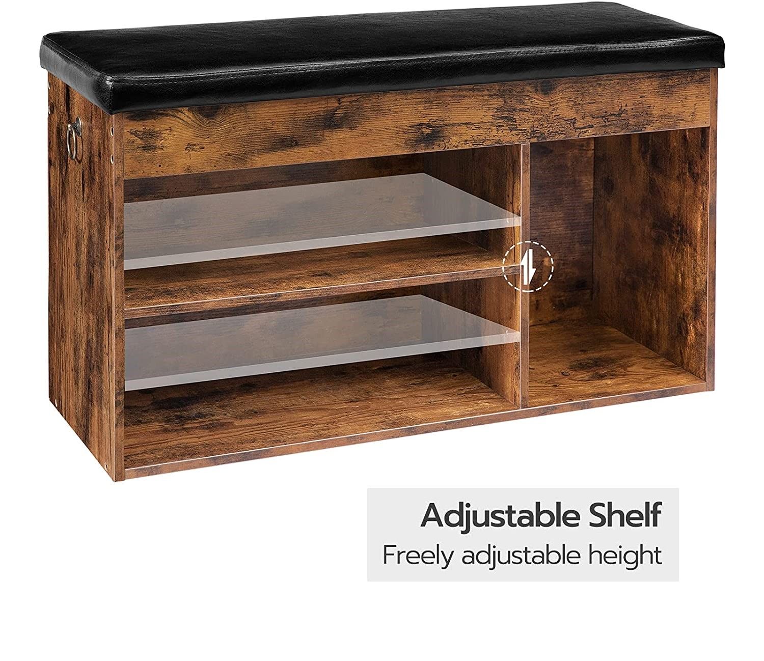 Shoe Storage Bench with Padded Cushion, Flip-Open Storage Box and Adjustable Shelf for Entryway and Living Room