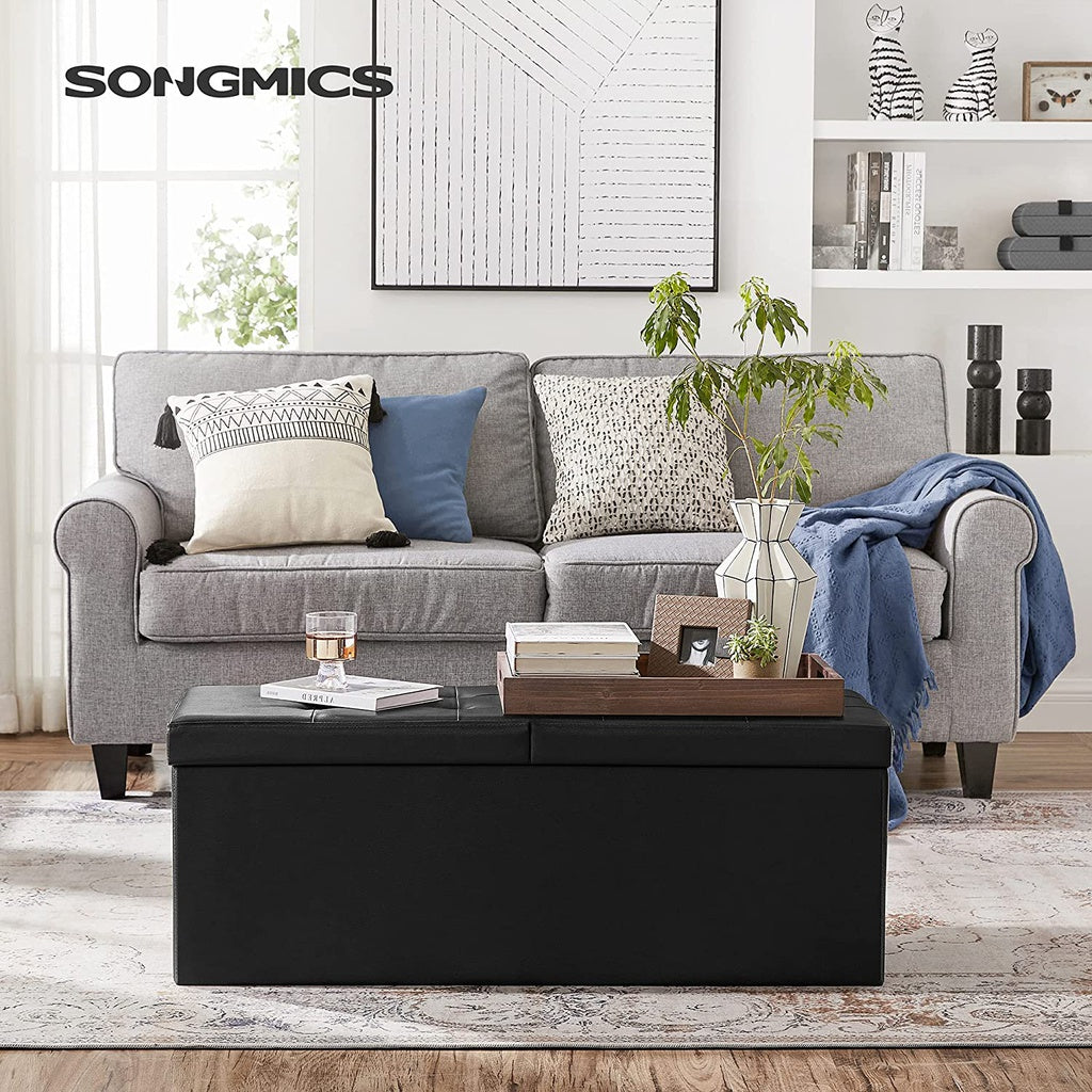 Ottoman Storage Bench with Flipping Lid - Black