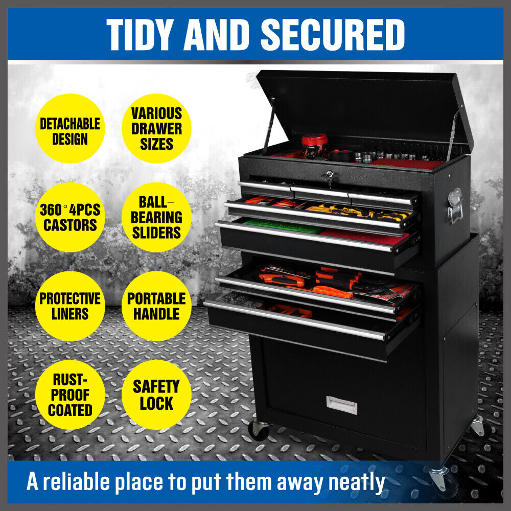 7-Drawer Tool Box Chest Cabinet Trolley (Black)