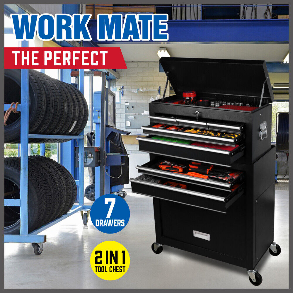 7-Drawer Tool Box Chest Cabinet Trolley (Black)