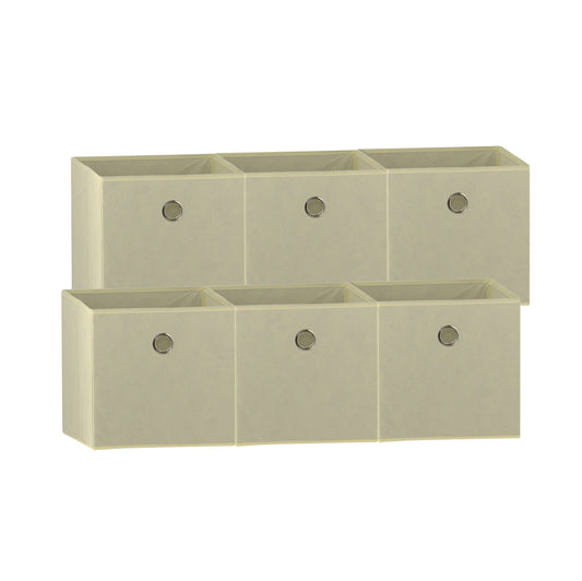 Beige 6-Pack Foldable Storage Cubes - Fabric Bookcase Organisers