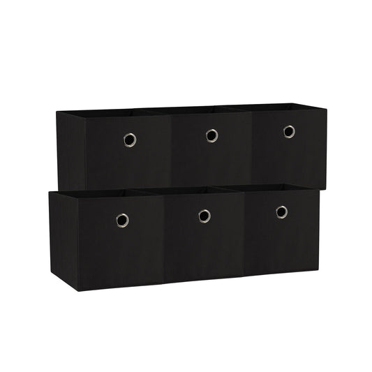 Black 6-Pack Foldable Storage Cubes - Fabric Bookcase Organisers