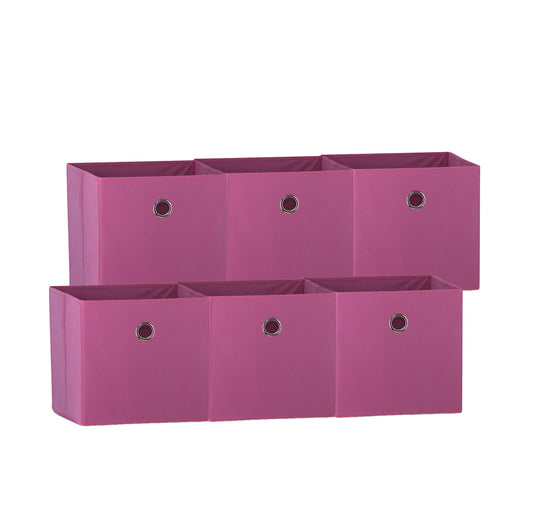 Dark Pink 6-Pack Foldable Storage Cubes - Fabric Bookcase Organisers