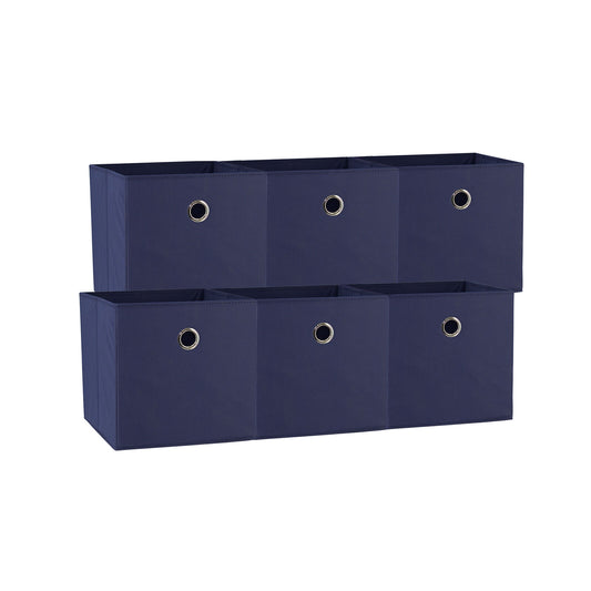 Dark Blue 6-Pack Foldable Storage Cubes - Fabric Bookcase Organisers