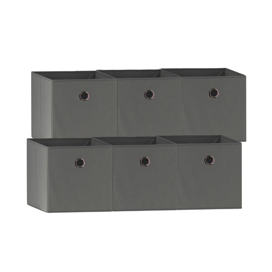 Grey 6-Pack Foldable Storage Cubes - Fabric Bookcase Organisers