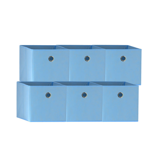 Blue 6-Pack Foldable Storage Cubes - Fabric Bookcase Organisers