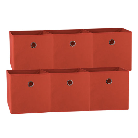 Red 6-Pack Foldable Storage Cubes - Fabric Bookcase Organisers