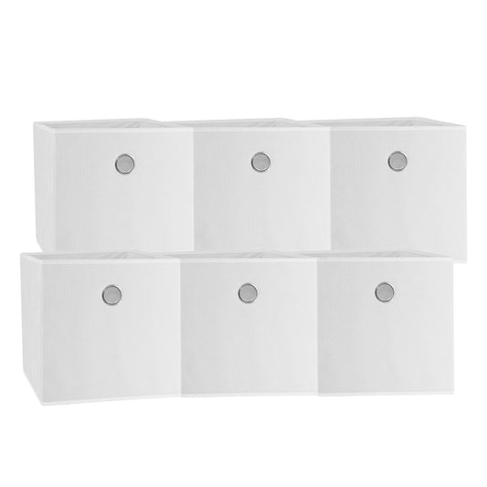 SORTI 33x33x27 CM White 6-Pack Foldable Storage Cubes - Fabric Bookcase Organizers for Toys and More