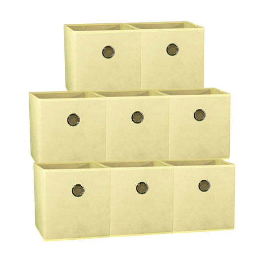 Beige 8-Pack Foldable Storage Cubes - Fabric Bookcase Organisers