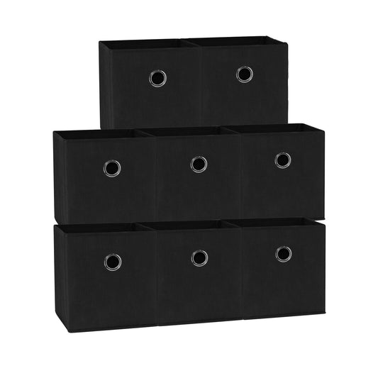 27x28x27 CM Black 8-Pack Foldable Storage Cubes - Fabric Bookcase Organizers for Toys and More