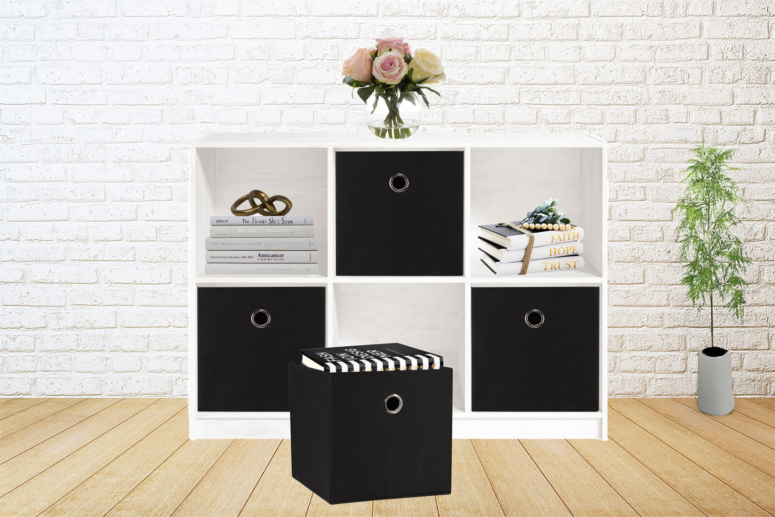 27x28x27 CM Black 8-Pack Foldable Storage Cubes - Fabric Bookcase Organizers for Toys and More
