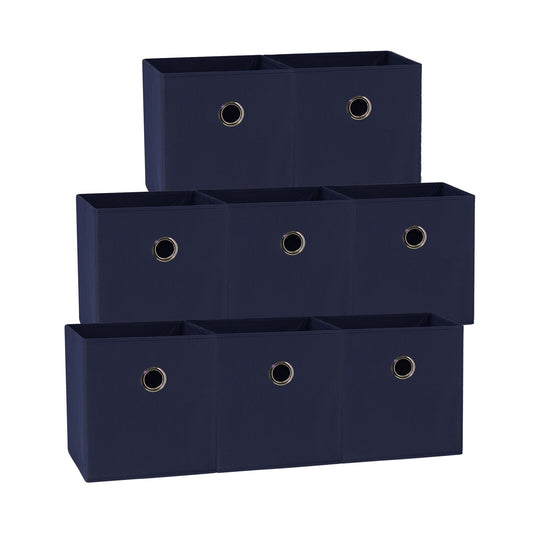 Dark Blue 8-Pack Foldable Storage Cubes - Fabric Bookcase Organisers