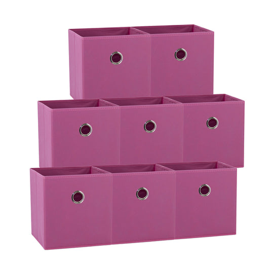 27x28x27 CM Dark Pink 8-Pack Foldable Storage Cubes - Fabric Bookcase Organizers for Toys and More