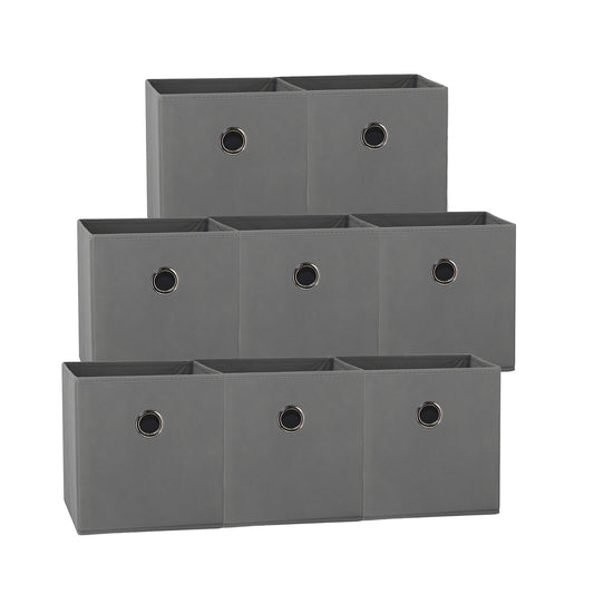 27x28x27 CM Grey 8-Pack Foldable Storage Cubes - Fabric Bookcase Organizers for Toys and More