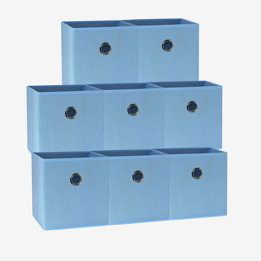 27x28x27 CM Light Blue 8-Pack Foldable Storage Cubes - Fabric Bookcase Organizers for Toys and More