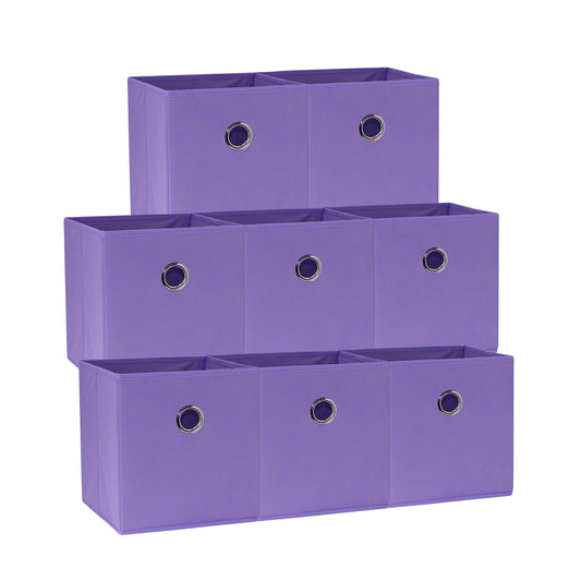 27x28x27 CM Light Purple 8-Pack Foldable Storage Cubes - Fabric Bookcase Organizers for Toys and More
