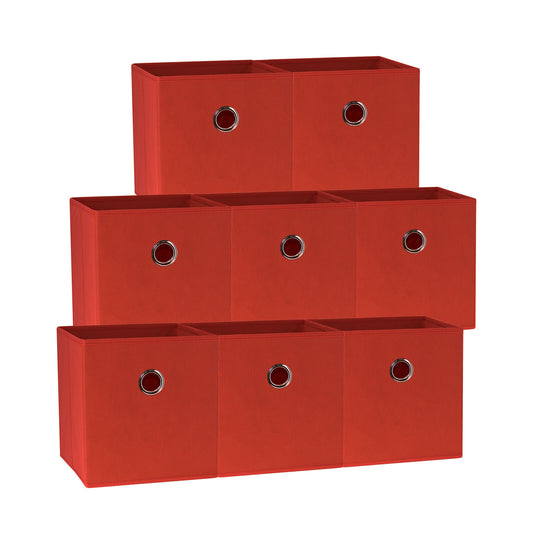 27x28x27 CM Red 8-Pack Foldable Storage Cubes - Fabric Bookcase Organizers for Toys and More