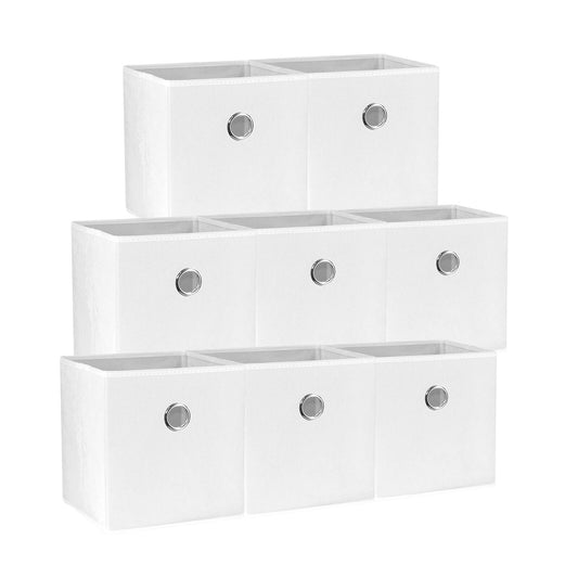 White 8-Pack Foldable Storage Cubes - Fabric Bookcase Organisers