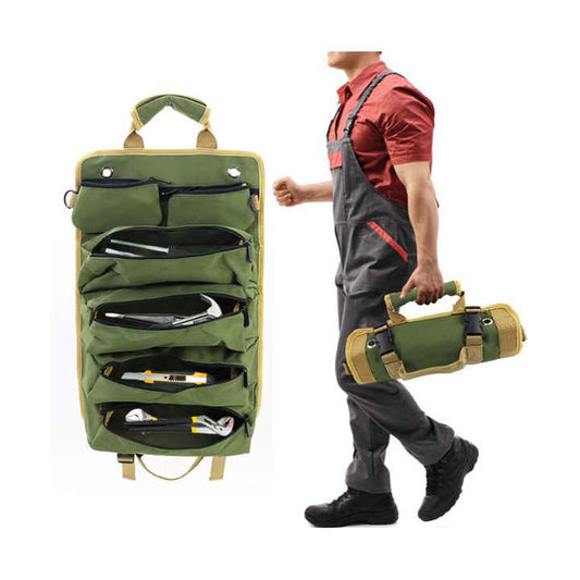 Portable Roll-Up Tool Organizer with Zippered Pockets