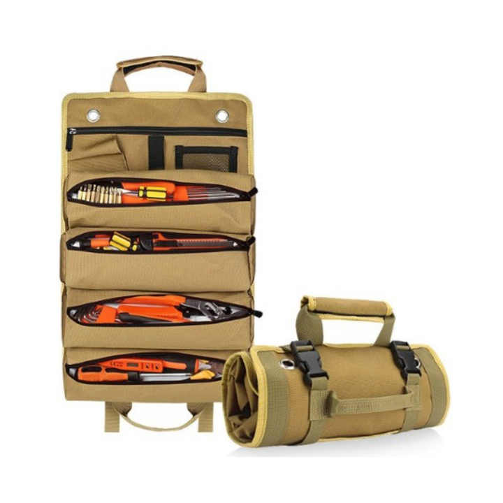 Portable Roll-Up Tool Organizer with Zippered Pockets